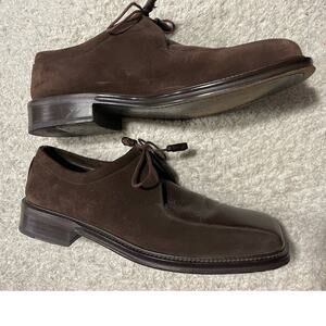 Avventura Derby Loafers Square Toe 9 M Suede Lace Up Shoes Brown Handmade Spain